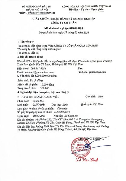 Giấy phép kinh doanh 1 dkkd
